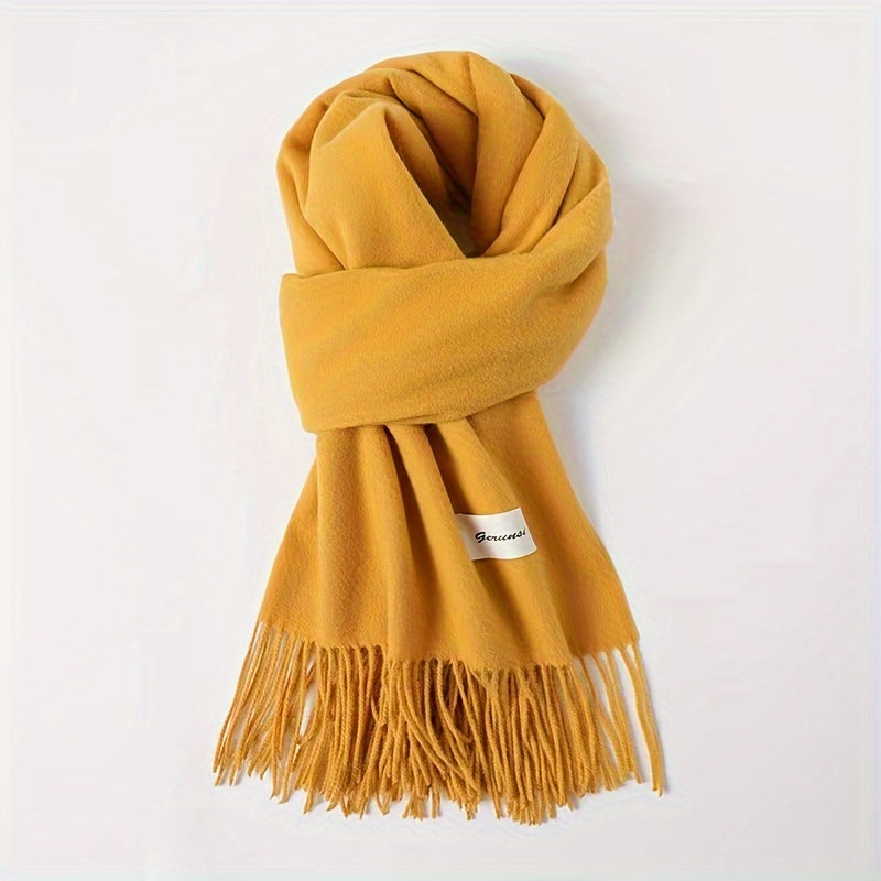 Solid Color Tassel Scarf, Hand Wash Only, Elegant Fringe Shawl for Women, Fashion Accessory