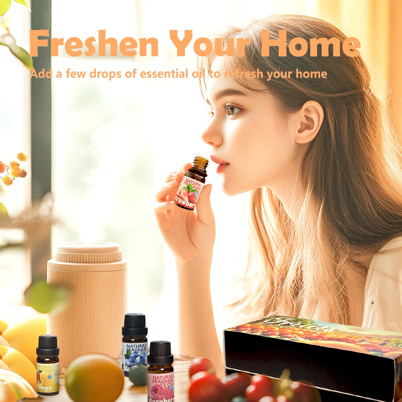 6PCS 10ML Fruits Essential Oils perfume woman MINI PERFUMES SET cologne-Mango Apple Cherry Strawberry Blueberry Raspberry