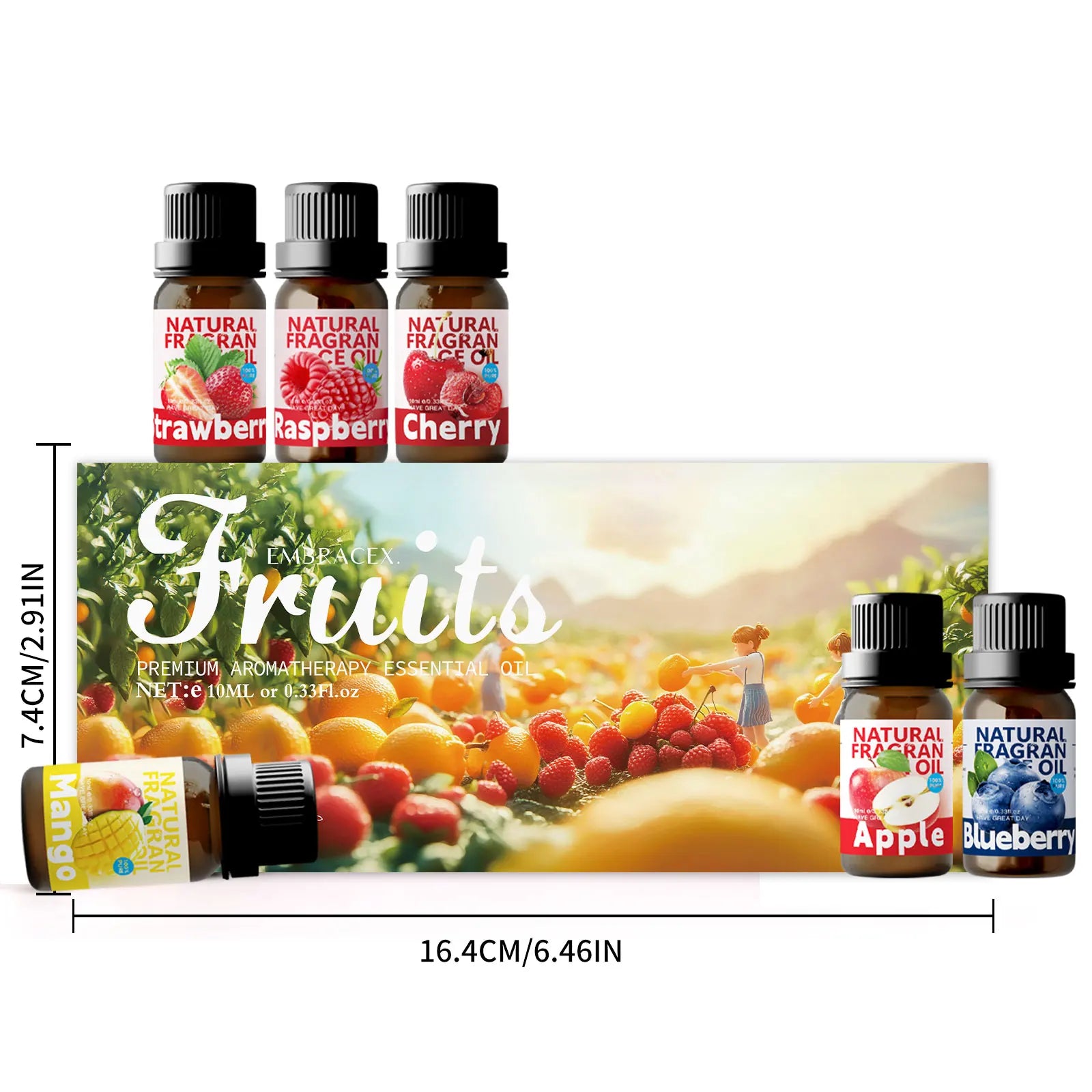 6PCS 10ML Fruits Essential Oils perfume woman MINI PERFUMES SET cologne-Mango Apple Cherry Strawberry Blueberry Raspberry