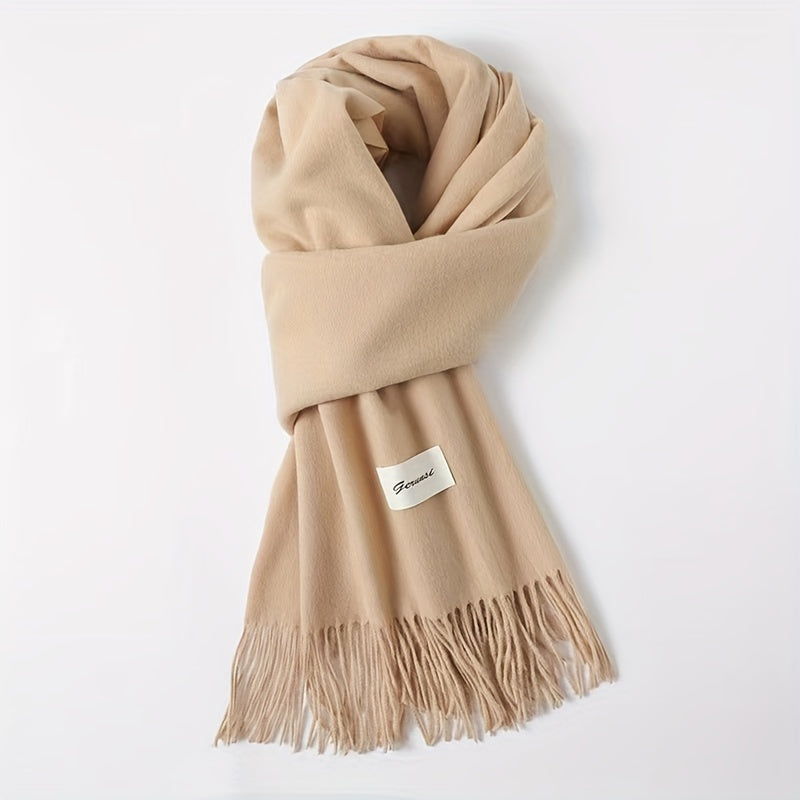 Solid Color Tassel Scarf, Hand Wash Only, Elegant Fringe Shawl for Women, Fashion Accessory