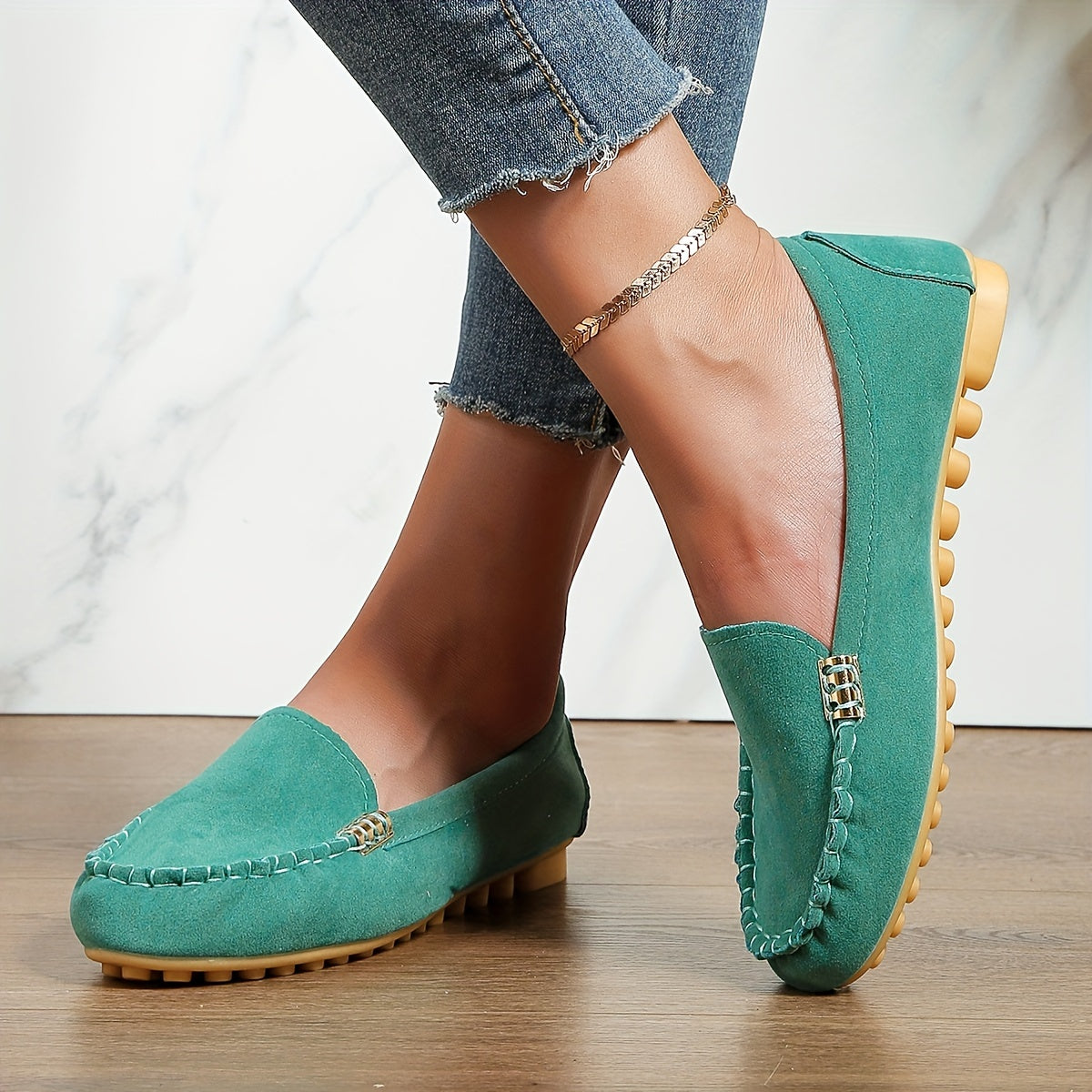 Women's Round Toe Loafers, Solid Comfortable Slip On Shoes, Women's Footwear