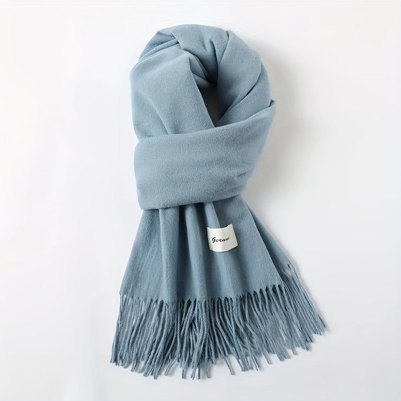 Solid Color Tassel Scarf, Hand Wash Only, Elegant Fringe Shawl for Women, Fashion Accessory