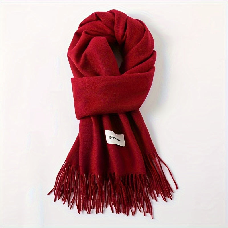 Solid Color Tassel Scarf, Hand Wash Only, Elegant Fringe Shawl for Women, Fashion Accessory