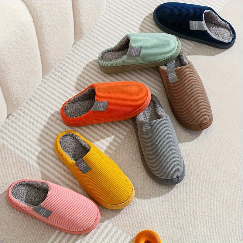 Women's & Unisex Plush Slip-On Slippers with Non-Slip Rubber Sole - Winter Warm Indoor House Shoes, Soft Plush & Cushioned Footbed, Multi-Color Options (Pink, Blue, Grey, Brown, Green, Yellow, Orange) for Home, Postpartum Car