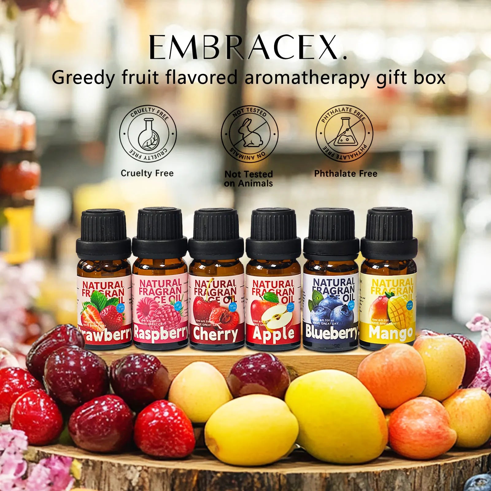 6PCS 10ML Fruits Essential Oils perfume woman MINI PERFUMES SET cologne-Mango Apple Cherry Strawberry Blueberry Raspberry