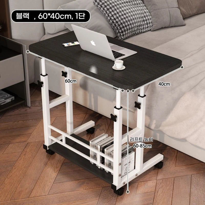 Double-Layer Office Desk Movable Bedside Computer Lazy Table with storage shelf Laptop white Bedroom Desk lift table furniture
