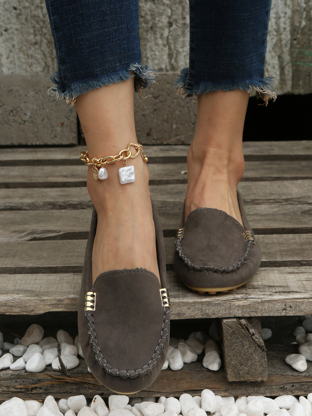 Women's Round Toe Loafers, Solid Comfortable Slip On Shoes, Women's Footwear