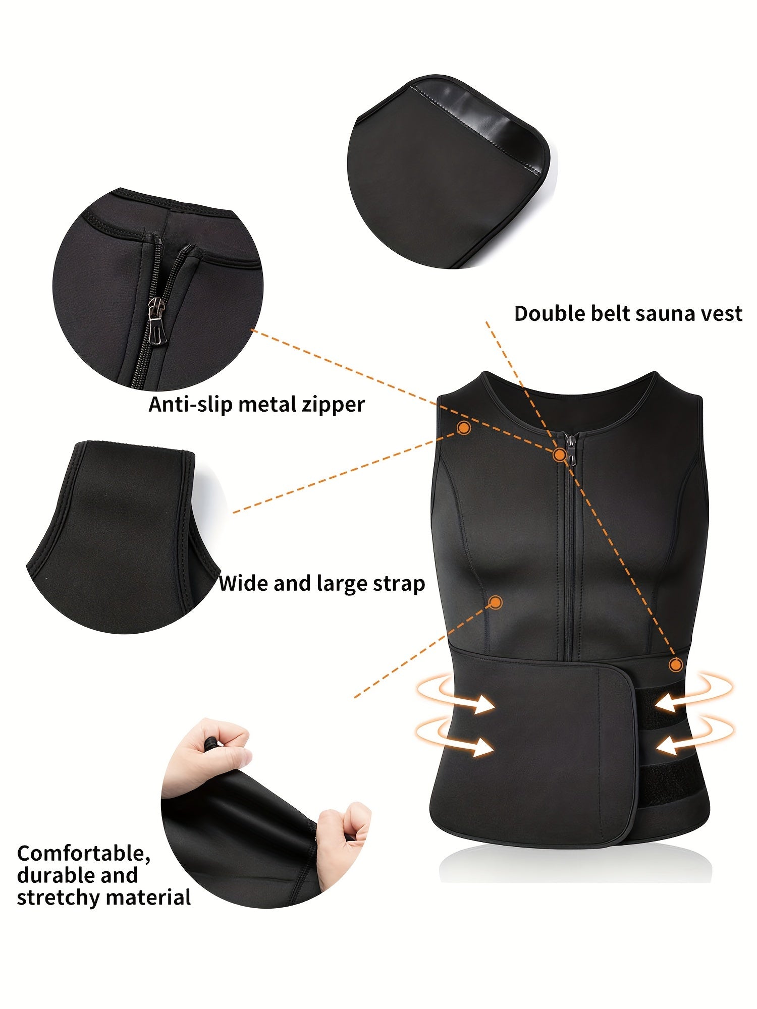 TKPARK Men's Adjustable Compression Tank Top & Waist Trainer - High-Elasticity Workout Shirt with Back Support, Sleeveless Gym Shaper Vest, Zipper Closure & Belt for Fitness Training, Fitness Compression Wear | Sleeveless Tan