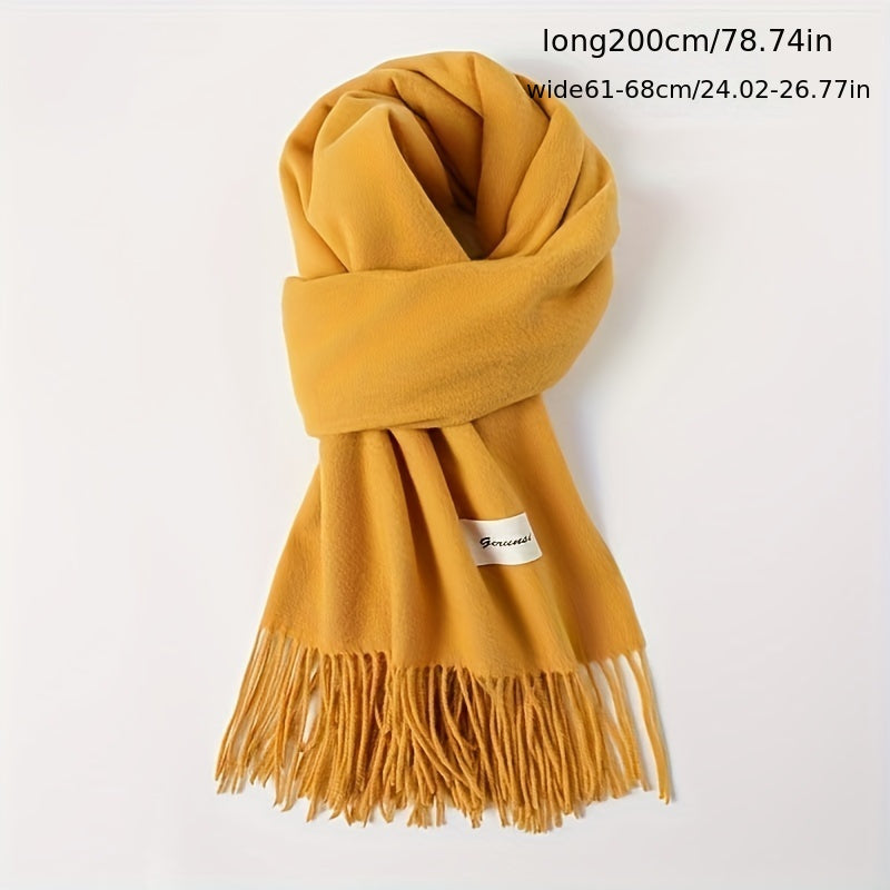 Solid Color Tassel Scarf, Hand Wash Only, Elegant Fringe Shawl for Women, Fashion Accessory