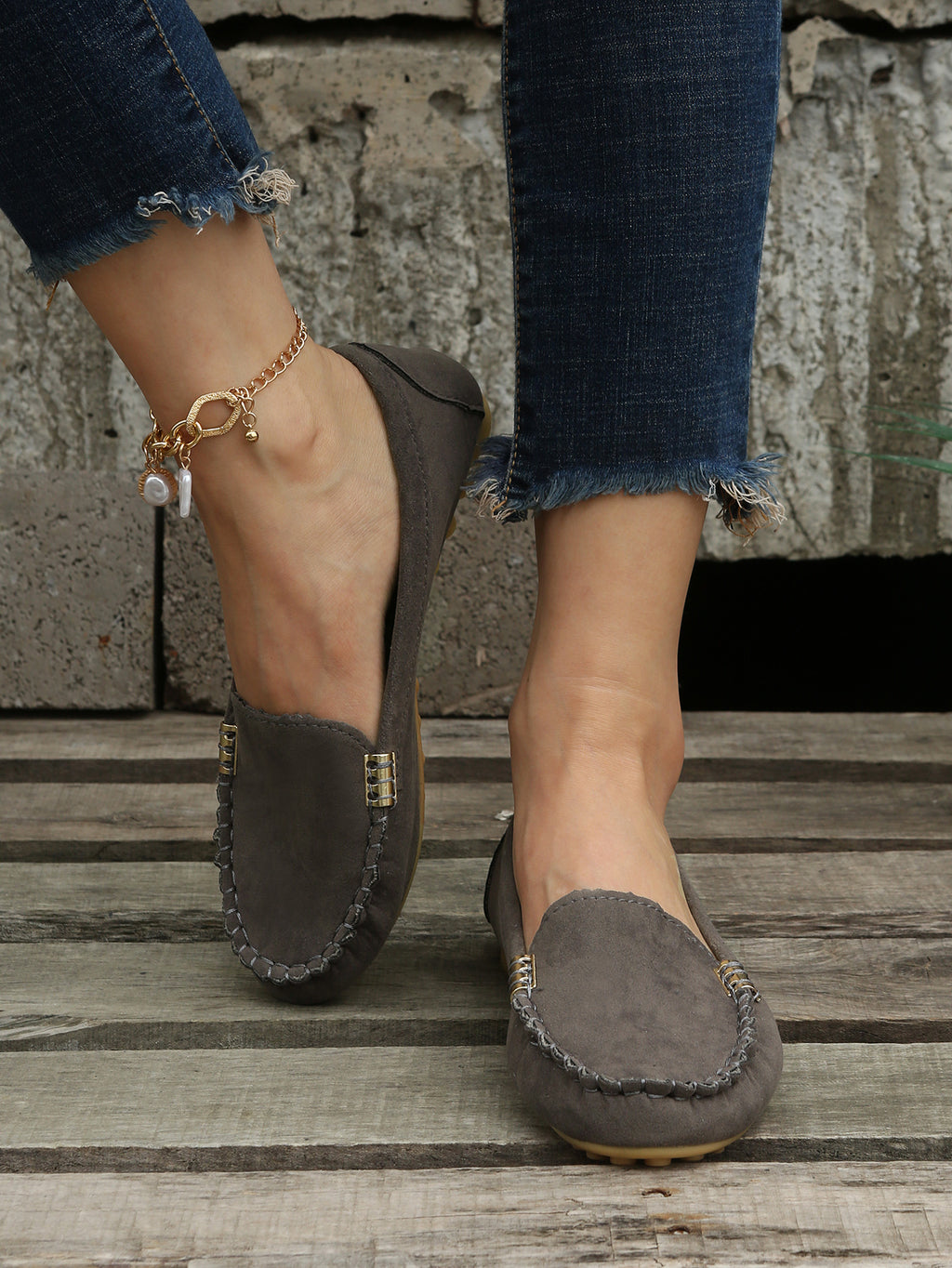 Women's Round Toe Loafers, Solid Comfortable Slip On Shoes, Women's Footwear