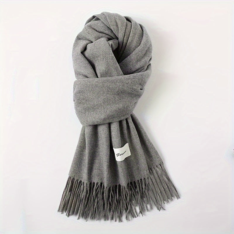 Solid Color Tassel Scarf, Hand Wash Only, Elegant Fringe Shawl for Women, Fashion Accessory