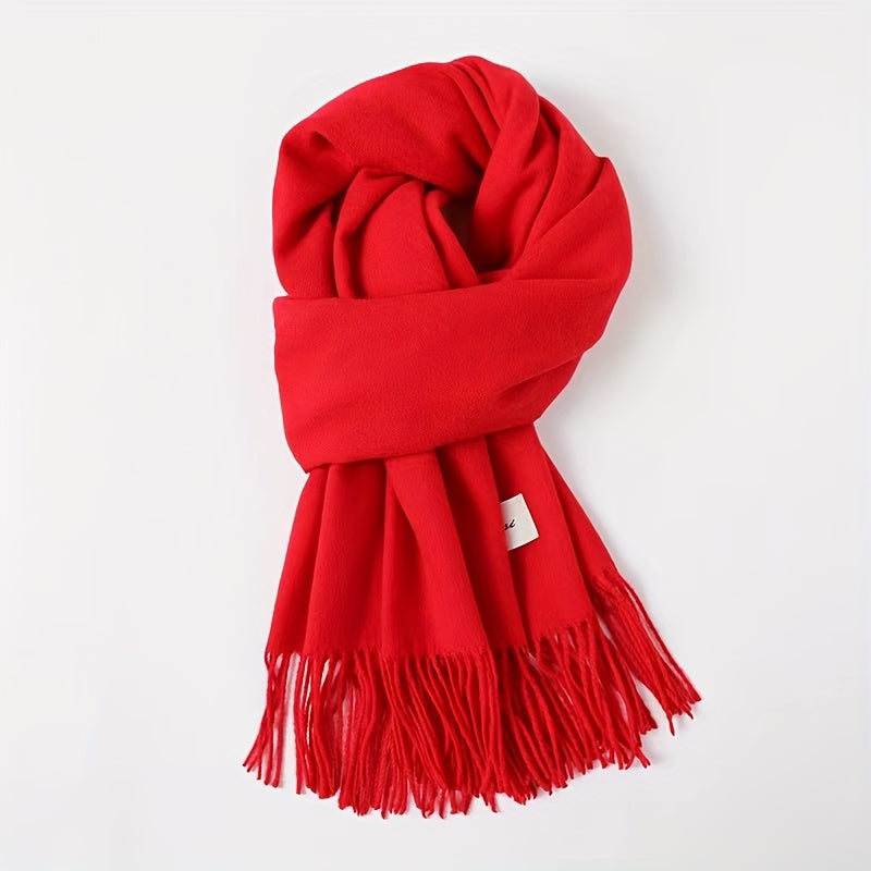 Solid Color Tassel Scarf, Hand Wash Only, Elegant Fringe Shawl for Women, Fashion Accessory