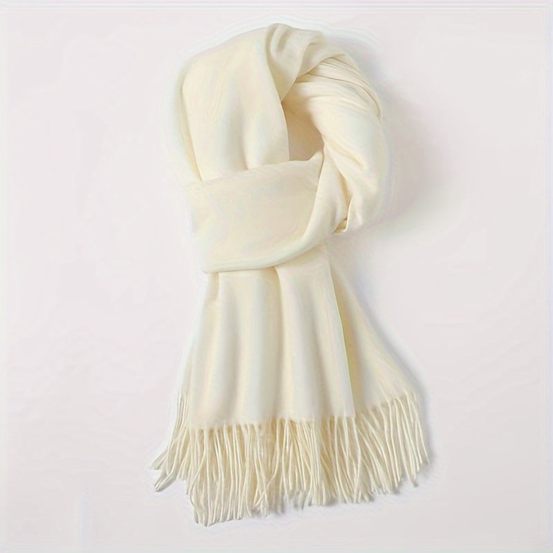 Solid Color Tassel Scarf, Hand Wash Only, Elegant Fringe Shawl for Women, Fashion Accessory