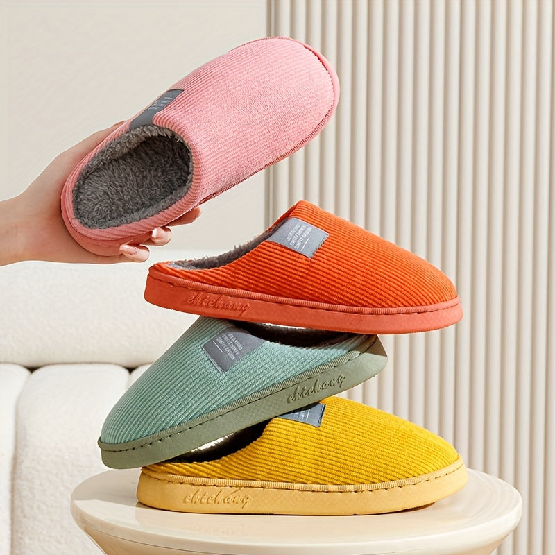 Women's & Unisex Plush Slip-On Slippers with Non-Slip Rubber Sole - Winter Warm Indoor House Shoes, Soft Plush & Cushioned Footbed, Multi-Color Options (Pink, Blue, Grey, Brown, Green, Yellow, Orange) for Home, Postpartum Car