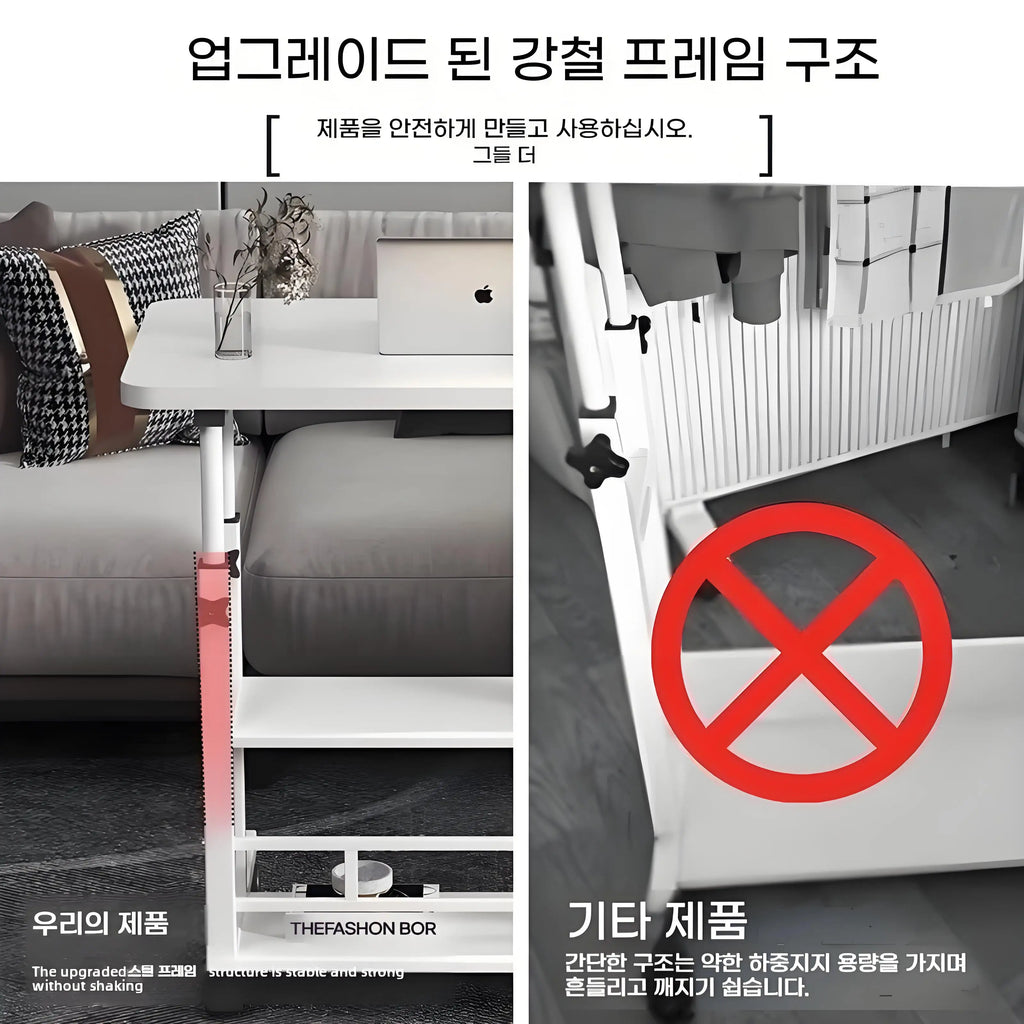 Double-Layer Office Desk Movable Bedside Computer Lazy Table with storage shelf Laptop white Bedroom Desk lift table furniture