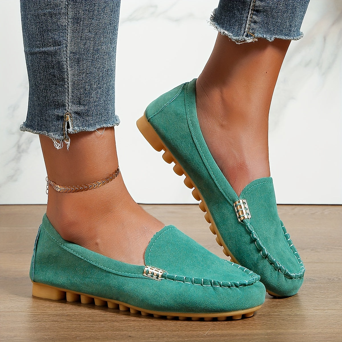 Women's Round Toe Loafers, Solid Comfortable Slip On Shoes, Women's Footwear