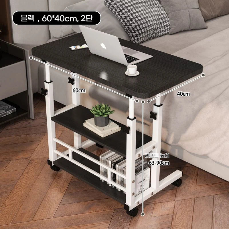 Double-Layer Office Desk Movable Bedside Computer Lazy Table with storage shelf Laptop white Bedroom Desk lift table furniture