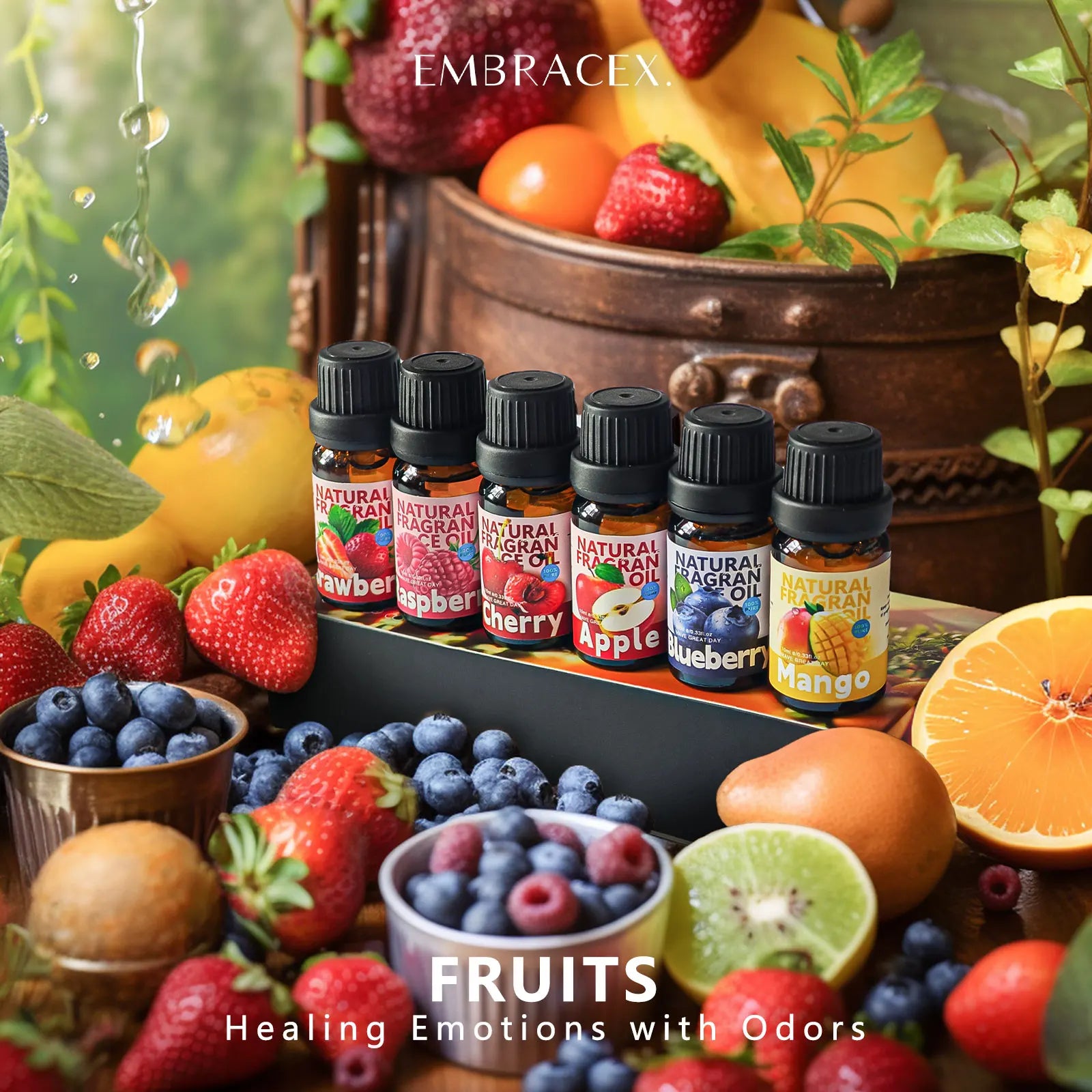 6PCS 10ML Fruits Essential Oils perfume woman MINI PERFUMES SET cologne-Mango Apple Cherry Strawberry Blueberry Raspberry